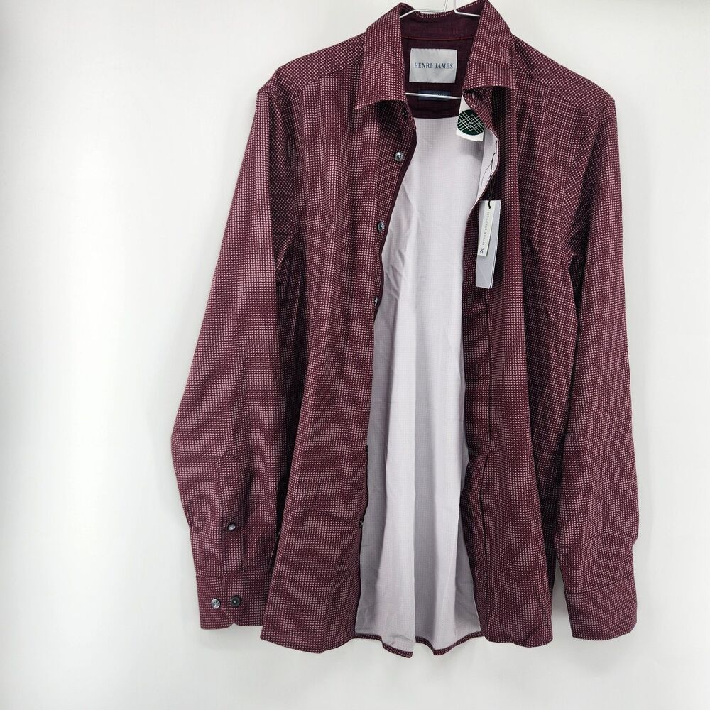 Henri‎ James Men's Burgundy Small 4 Way Stretch Geo Print Shirt NWT